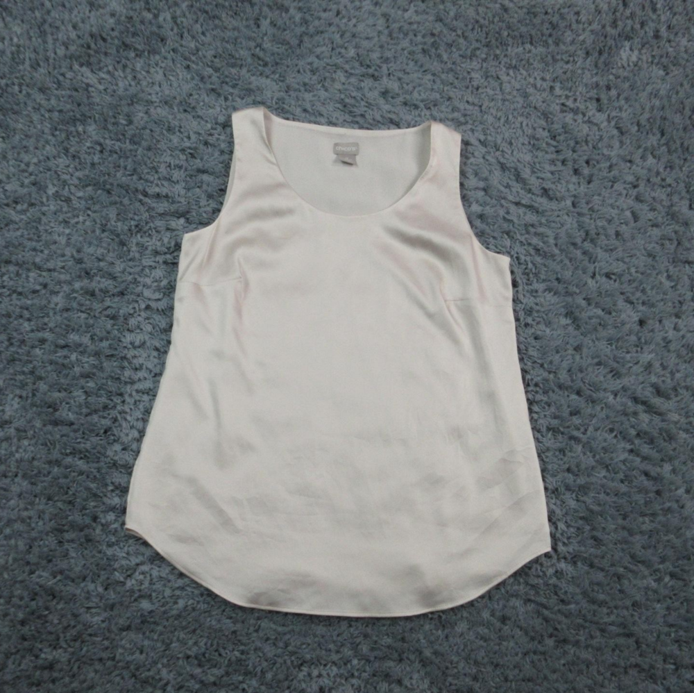 Chicos Tank Top Womens 0 US 4/6 Beige Cream Sleeveless Blouse Scoop Neck Poly
